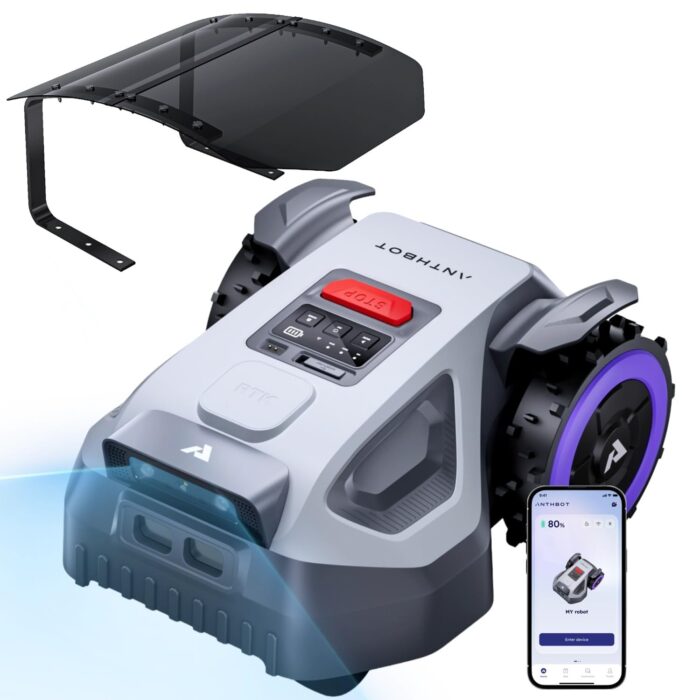 ANTHBOT M5 Mähroboter ohne Begrenzungskabel, Neuer Genie mit RTK-Navigation und Dual-Vision, KI-Hindernisvermeidung, App-Steuerung, für Gärten bis 500 m² (max. 700 m²), Rasenroboter mit 45% Steigung