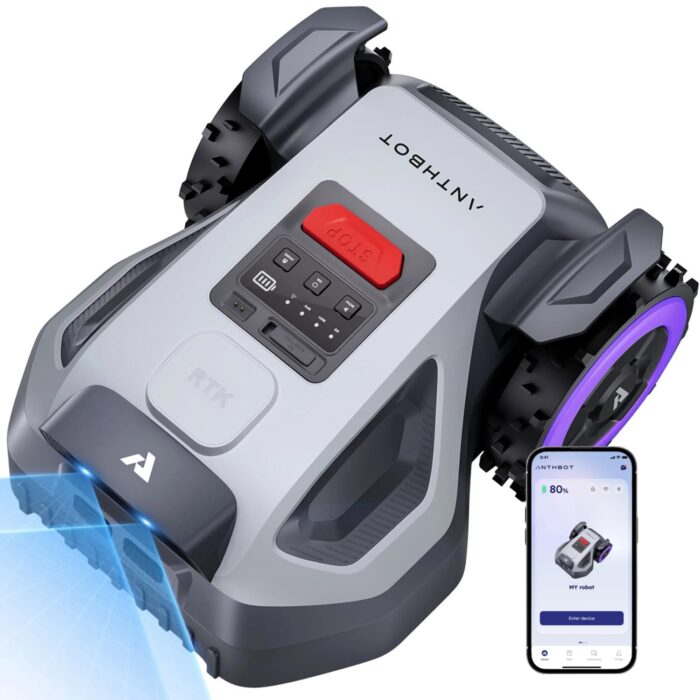 ANTHBOT M5 Mähroboter ohne Begrenzungskabel, Neuer Genie mit RTK-Navigation und Dual-Vision, KI-Hindernisvermeidung, App-Steuerung, für Gärten bis 500 m² (max. 700 m²), Rasenroboter mit 45% Steigung