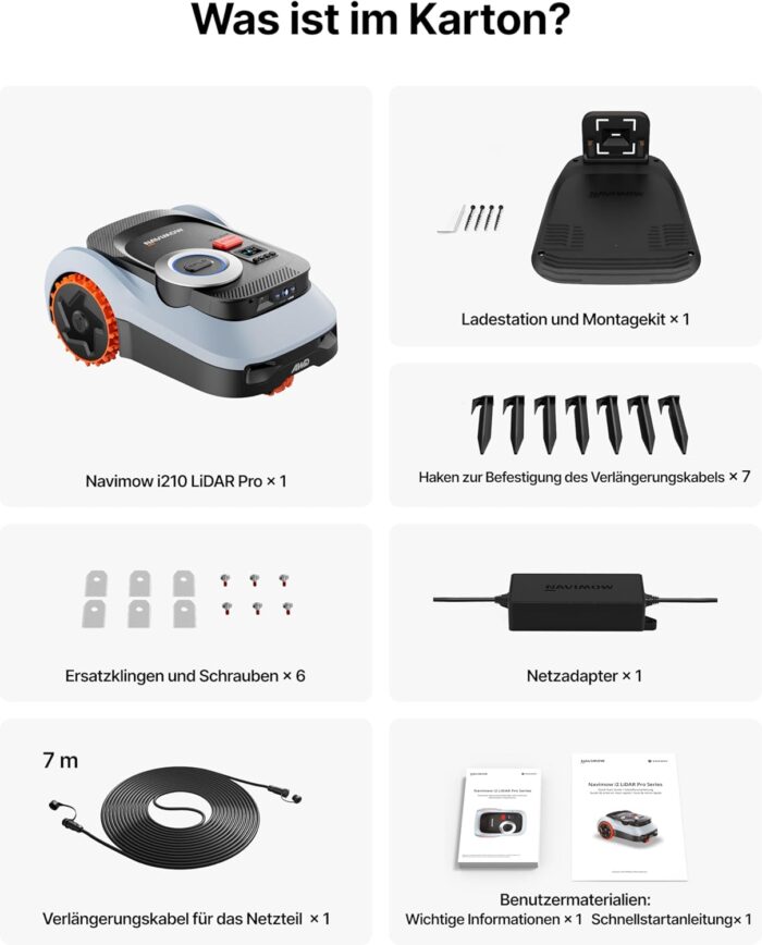 Segway Navimow i210 LiDAR Pro Mähroboter mit Garage M für 1000 m², LiDAR+Vision+NRTK Tri-Fusion-Positionierung, Xero-Turn AWD für 55% Steigungen, Auto-Kartierung (Getrennt versandt Werden)
