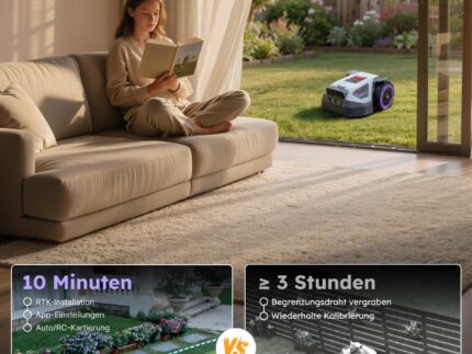 ANTHBOT M5 Mähroboter ohne Begrenzungskabel, Neuer Genie mit RTK-Navigation und Dual-Vision, KI-Hindernisvermeidung, App-Steuerung, für Gärten bis 500 m² (max. 700 m²), Rasenroboter mit 45% Steigung