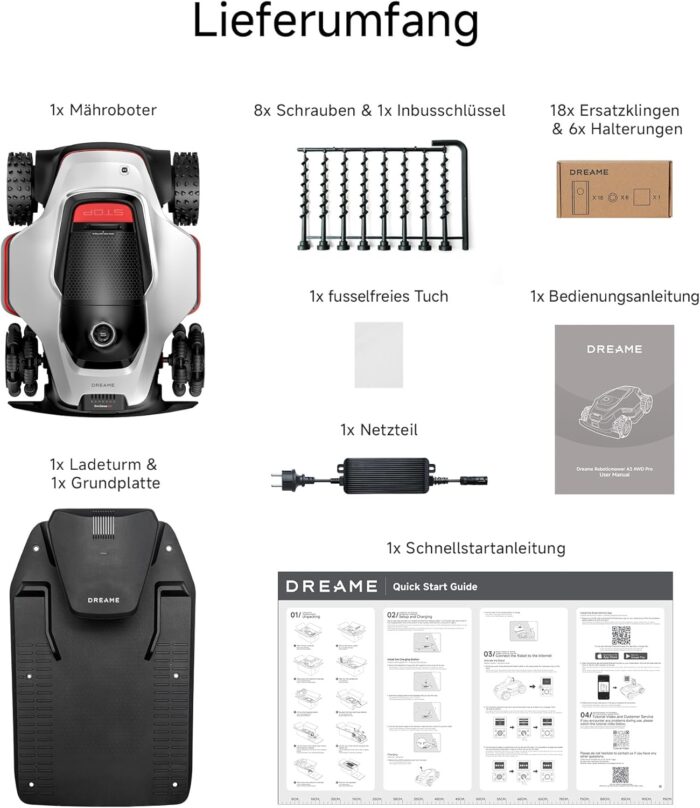 DREAME A3 AWD Pro 3500 Robot-Rasenmäher, für 3500 m², 4WD-Nabenmotoren, ohne RTK, 360° 3D-LiDAR & KI-Vision, Steigfähigkeit bis zu 80% (38,7°), EdgeMaster 2.0: ＜ 4 cm Kantenpräzision