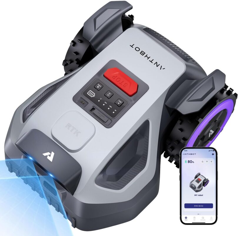 ANTHBOT M5 Mähroboter ohne Begrenzungskabel, Neuer Genie mit RTK-Navigation und Dual-Vision, KI-Hindernisvermeidung, App-Steuerung, für Gärten bis 500 m² (max. 700 m²), Rasenroboter mit 45% Steigung