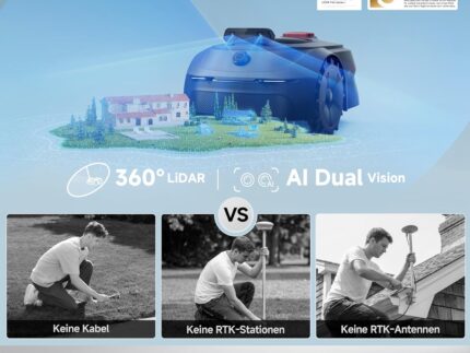 MOVA ViAX 500 Mähroboter Ohne Begrenzungskabel, Empf. 500 m², KI-gestützte Kartierung, 360°-LiDAR & Dual-KI-Vision, Intelligente Hindernisvermeidung, U-Fahrbahn, Kantenschnitt, App-Steuerung