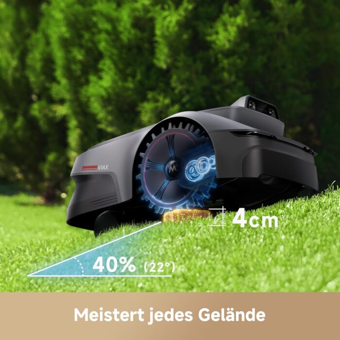 MOVA ViAX 250 Mähroboter Ohne Begrenzungskabel, Empf. 250m², KI-gestützte Kartierung, U-förmige Bahnen, Hindernisvermeidung Dual-Vision, Besserer Kantenschnitt, Für Komplexe Gelände, Appsteuerung