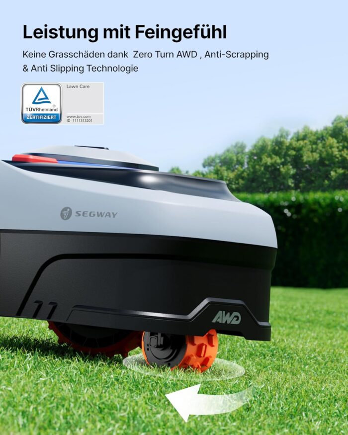 Segway Navimow i205 AWD (Neuer i105E) Mähroboter ohne Begrenzungskabel mit Garage S, für 500 m², Allradantrieb für 45% Steigung, NRTK+Vision, Keine RTK Antenne erforderlich (Getrennter Versand)