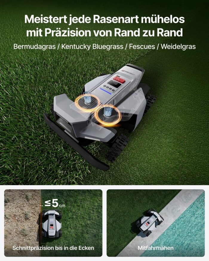 Segway Navimow X420 Mähroboter mit Garage X + 4 Sätze Klinge, für 2000 ㎡, Zero-Turn AWD für 84% Steigungen, NRTK + 360° Vision + VIO, Keine RTK-Basisstation, 25-95 mm Schnitthöhe