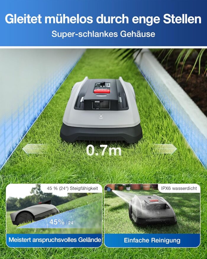 ECOVACS Goat O600 Mähroboter ohne Begrenzungskabel, 600 m², RTK+Vision-Navigation, Rasenmähroboter, KI-Hindernisvermeidung, App Steuerung, passiert 0,7 m schmale Stellen