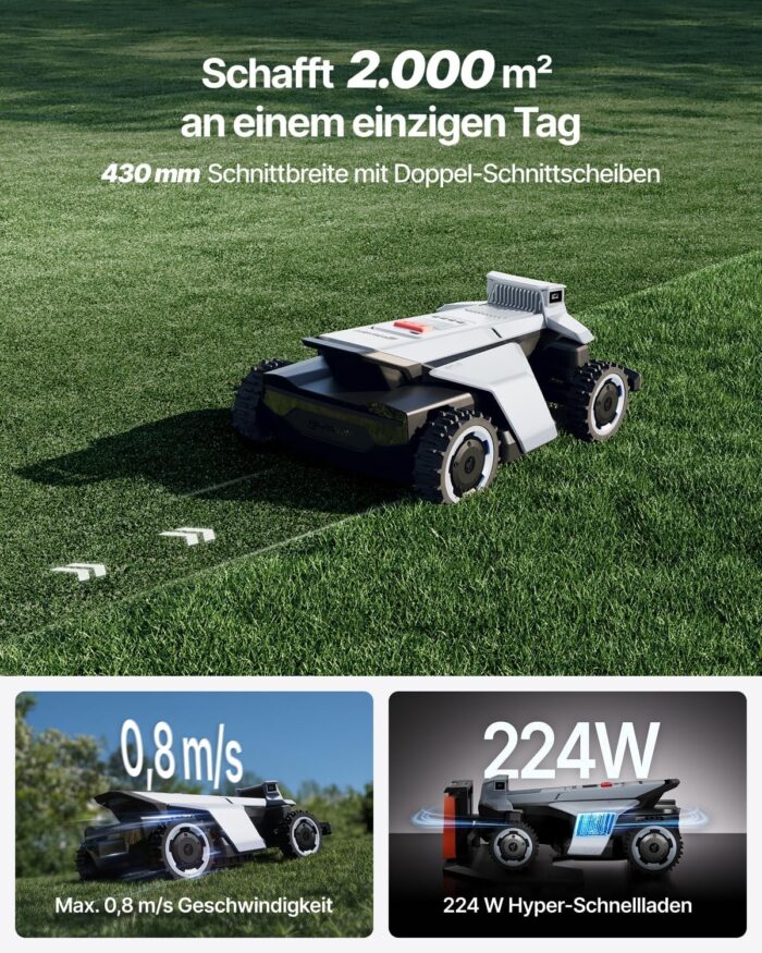 Segway Navimow X420 Mähroboter mit Garage X + 4 Sätze Klinge, für 2000 ㎡, Zero-Turn AWD für 84% Steigungen, NRTK + 360° Vision + VIO, Keine RTK-Basisstation, 25-95 mm Schnitthöhe