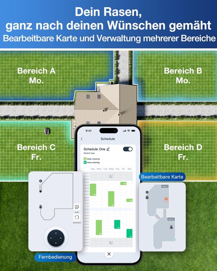 ECOVACS Goat O600 Mähroboter ohne Begrenzungskabel, 600 m², RTK+Vision-Navigation, Rasenmähroboter, KI-Hindernisvermeidung, App Steuerung, passiert 0,7 m schmale Stellen