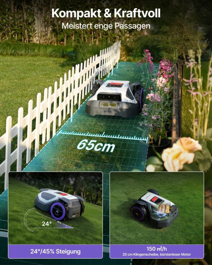 ANTHBOT M5 Mähroboter ohne Begrenzungskabel, Neuer Genie mit RTK-Navigation und Dual-Vision, KI-Hindernisvermeidung, App-Steuerung, für Gärten bis 500 m² (max. 700 m²), Rasenroboter mit 45% Steigung