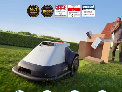 eufy E15 Mähroboter ohne Begrenzungskabel, Garten bis 800m², Keine Signalausfälle, Kein RTK, TrueVision Technologie, Smart-Navigation, Präzisionsrandschnitt, Hindernisvermeidung, App-Steuerung