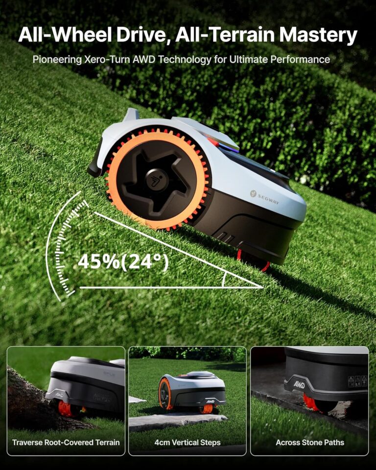 Segway Navimow i205 AWD Mähroboter ohne Begrenzungskabel mit Garage S, Empf. 500 m², Allradantrieb für Steigungen bis zu 45%, EFLS NRTK+Vision, Keine RTK-Antenne erforderlich