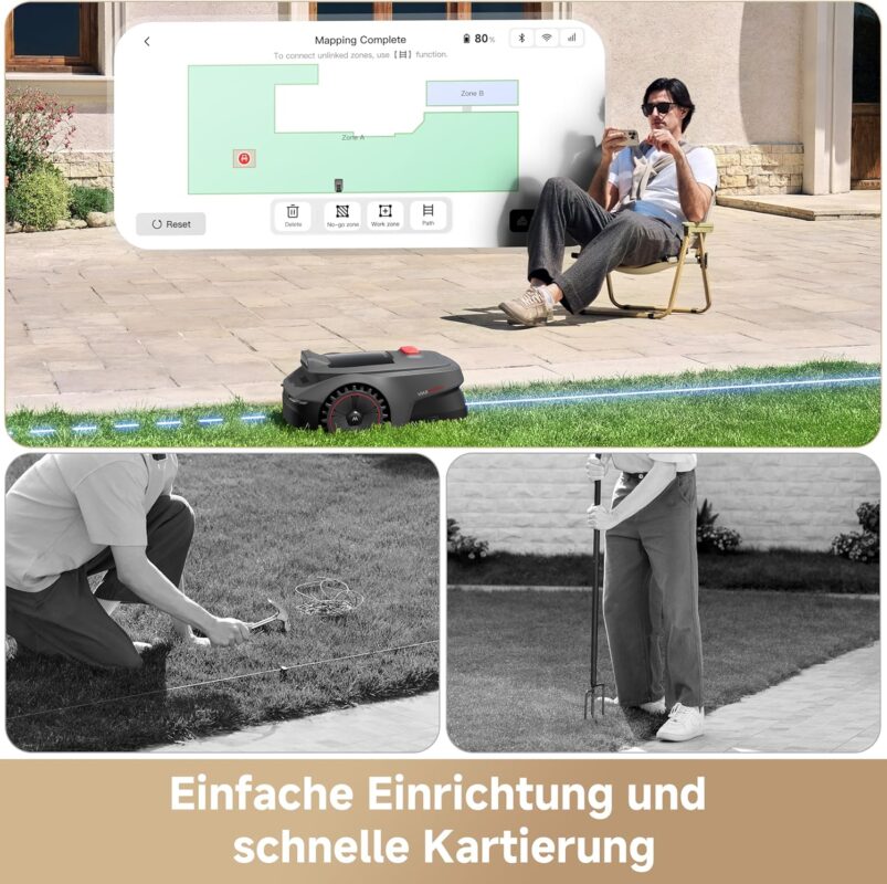 MOVA ViAX 250 Mähroboter Ohne Begrenzungskabel, Empf. 250m², KI-gestützte Kartierung, U-förmige Bahnen, Hindernisvermeidung Dual-Vision, Besserer Kantenschnitt, Für Komplexe Gelände, Appsteuerung