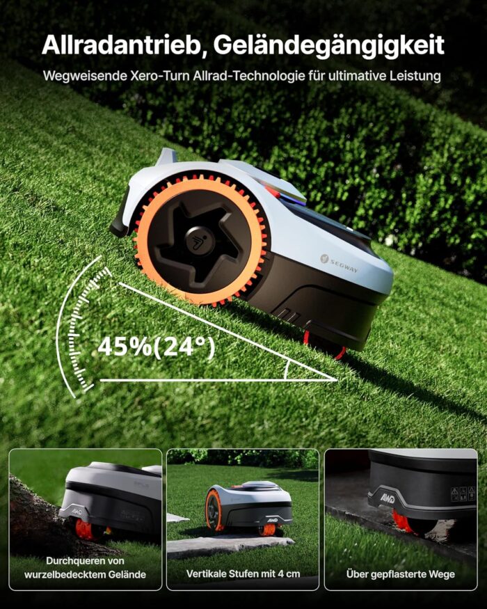 Segway Navimow i205 AWD (Neuer i105E) Mähroboter ohne Begrenzungskabel, Empf. 500 m², Allradantrieb für Steigungen bis zu 45%, EFLS NRTK + Vision, Automatisches Kartieren, Keine RTK-Antenne
