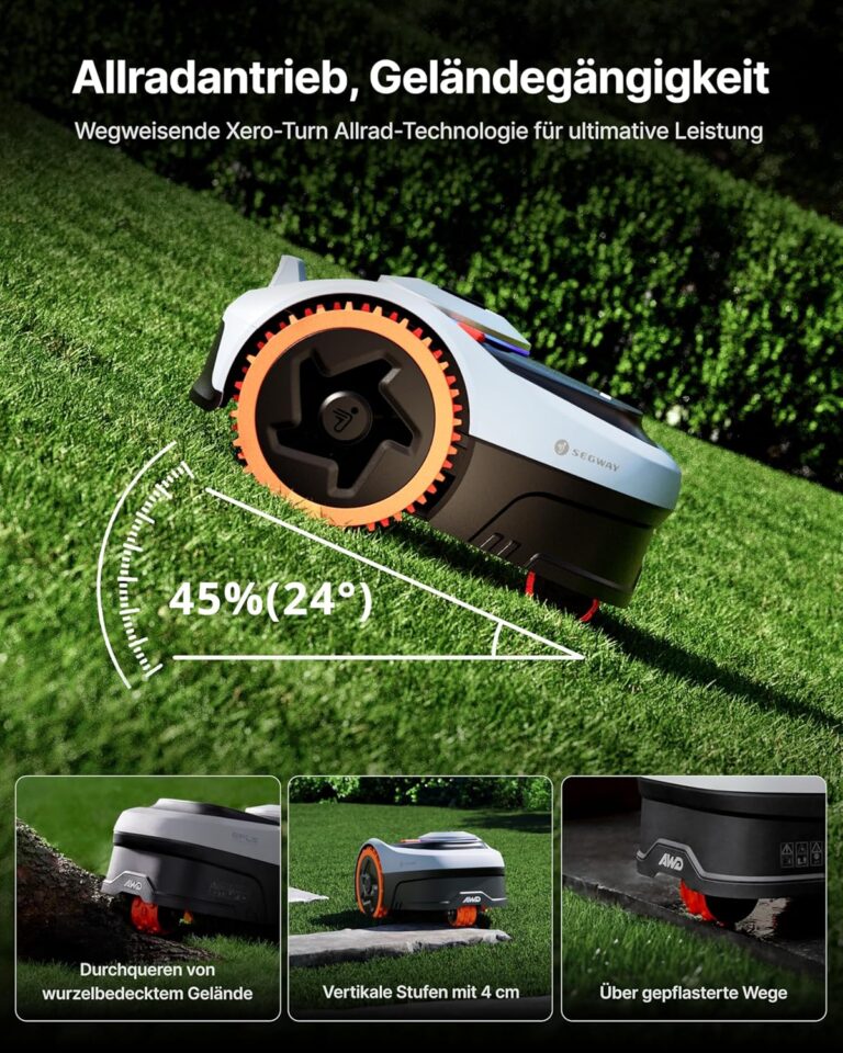 Segway Navimow i205 AWD (Neuer i105E) Mähroboter ohne Begrenzungskabel, Empf. 500 m², Allradantrieb für Steigungen bis zu 45%, EFLS NRTK + Vision, Automatisches Kartieren, Keine RTK-Antenne