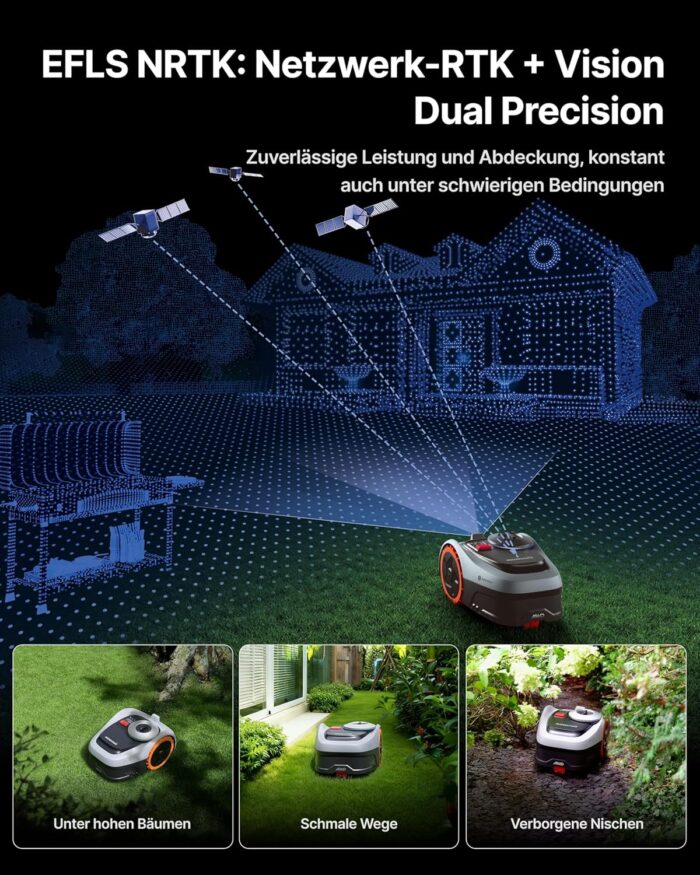 Segway Navimow i205 AWD (Neuer i105E) Mähroboter ohne Begrenzungskabel mit Garage S, für 500 m², Allradantrieb für 45% Steigung, NRTK+Vision, Keine RTK Antenne erforderlich (Getrennter Versand)