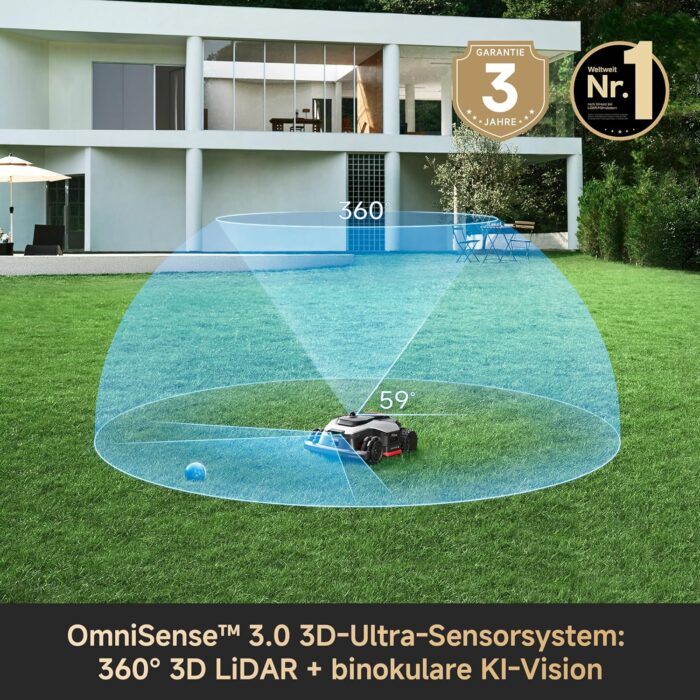DREAME A3 AWD Pro 3500 Robot-Rasenmäher, für 3500 m², 4WD-Nabenmotoren, ohne RTK, 360° 3D-LiDAR & KI-Vision, Steigfähigkeit bis zu 80% (38,7°), EdgeMaster 2.0: ＜ 4 cm Kantenpräzision