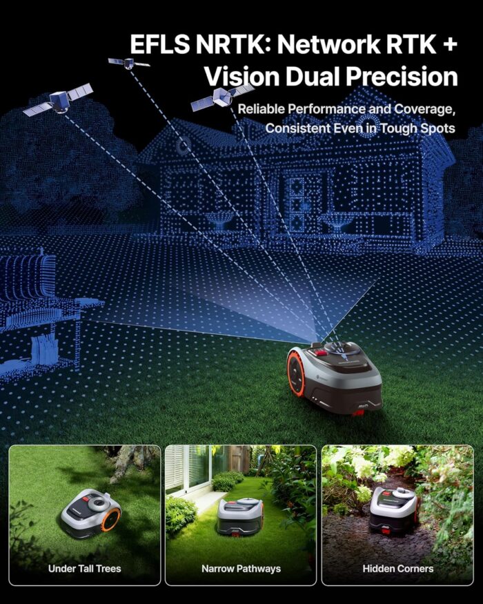 Segway Navimow i205 AWD Mähroboter ohne Begrenzungskabel mit Garage S, Empf. 500 m², Allradantrieb für Steigungen bis zu 45%, EFLS NRTK+Vision, Keine RTK-Antenne erforderlich