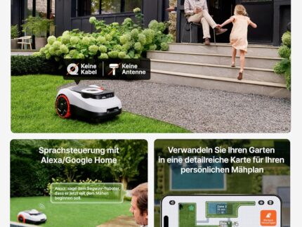 Segway Navimow i208 LiDAR mit Garage M, Mähroboter ohne Begrenzungskabel für 800 m², bis 45% Steigung, Solid-State LiDAR + Vision, Automatisches Kartieren, Ohne Drähte oder Antenne, Integriertes 4G
