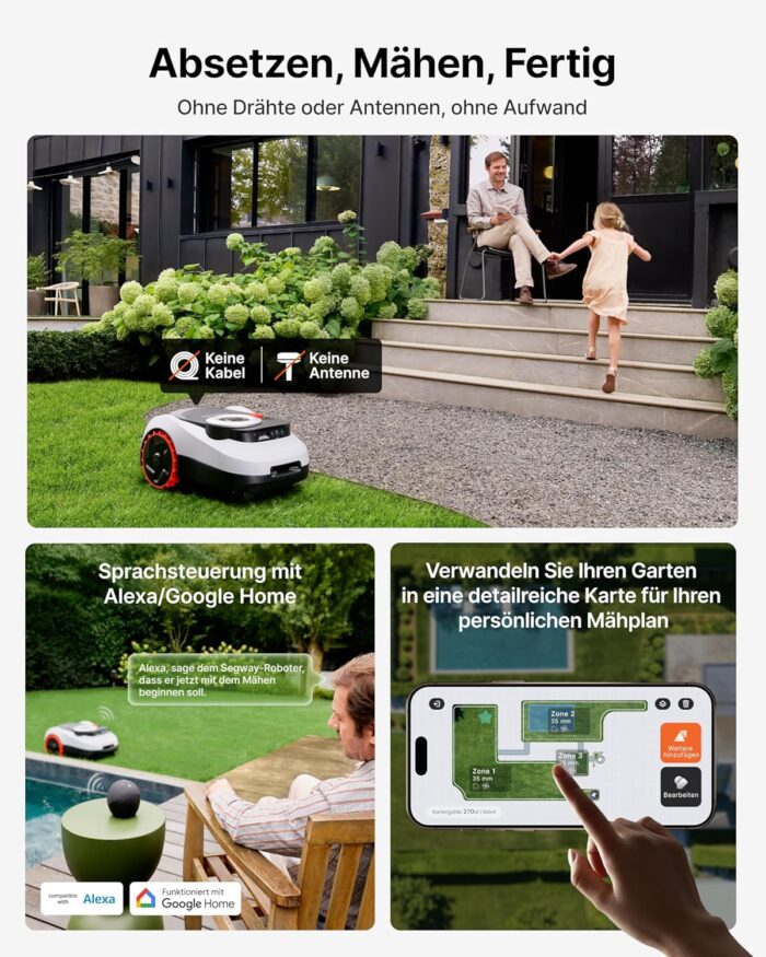 Segway Navimow i208 LiDAR mit Garage M, Mähroboter ohne Begrenzungskabel für 800 m², bis 45% Steigung, Solid-State LiDAR + Vision, Automatisches Kartieren, Ohne Drähte oder Antenne, Integriertes 4G