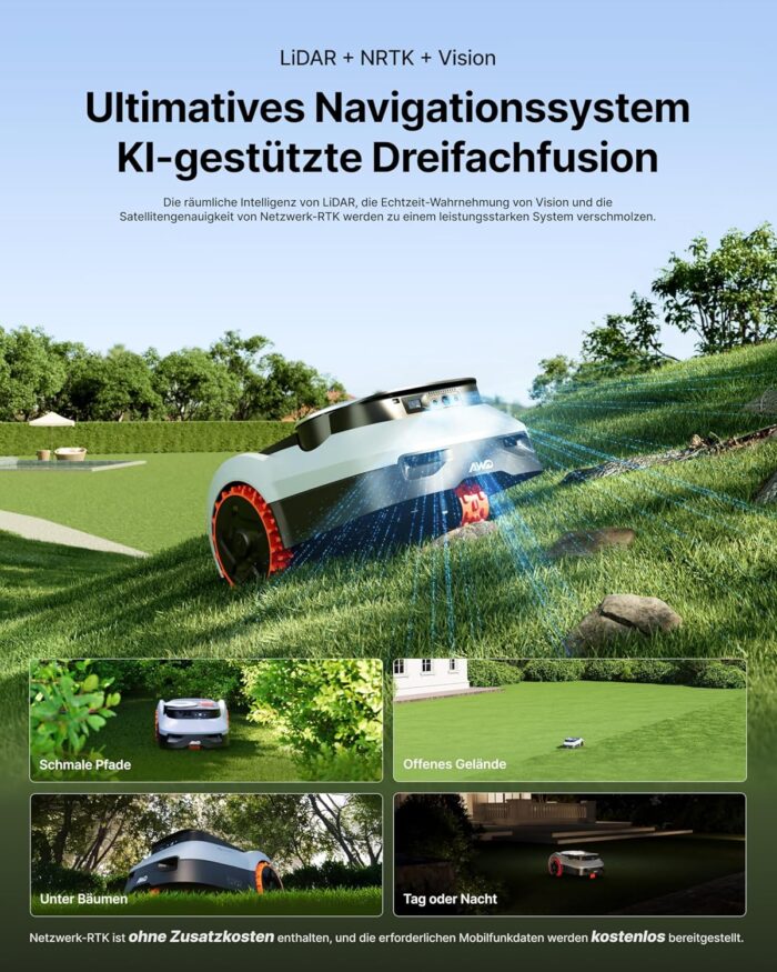 Segway Navimow i210 LiDAR Pro Mähroboter mit Garage M für 1000 m², LiDAR+Vision+NRTK Tri-Fusion-Positionierung, Xero-Turn AWD für 55% Steigungen, Auto-Kartierung (Getrennt versandt Werden)